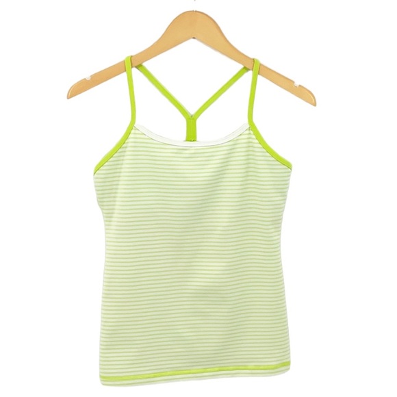 ♻️DONATED 7-15-25♻️LULULEMON Power Y Tank Top 8 Lime Green White - Picture 5 of 5